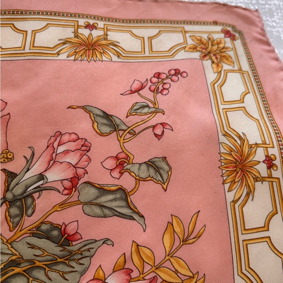 Vintage 100 Silk Scarf Ferragamo Zebra Pink Floral Safari Square Grandmillennial - Picture 7 of 10